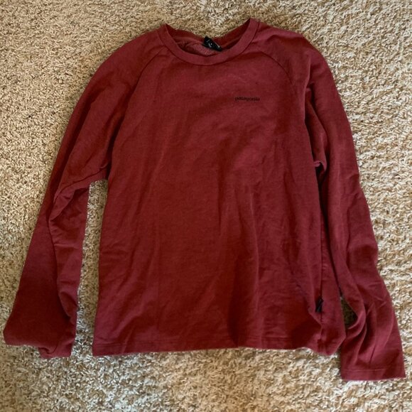Patagonia Mens Long Sleeve P-6 Logo Maroon Red Small - Picture 1 of 2